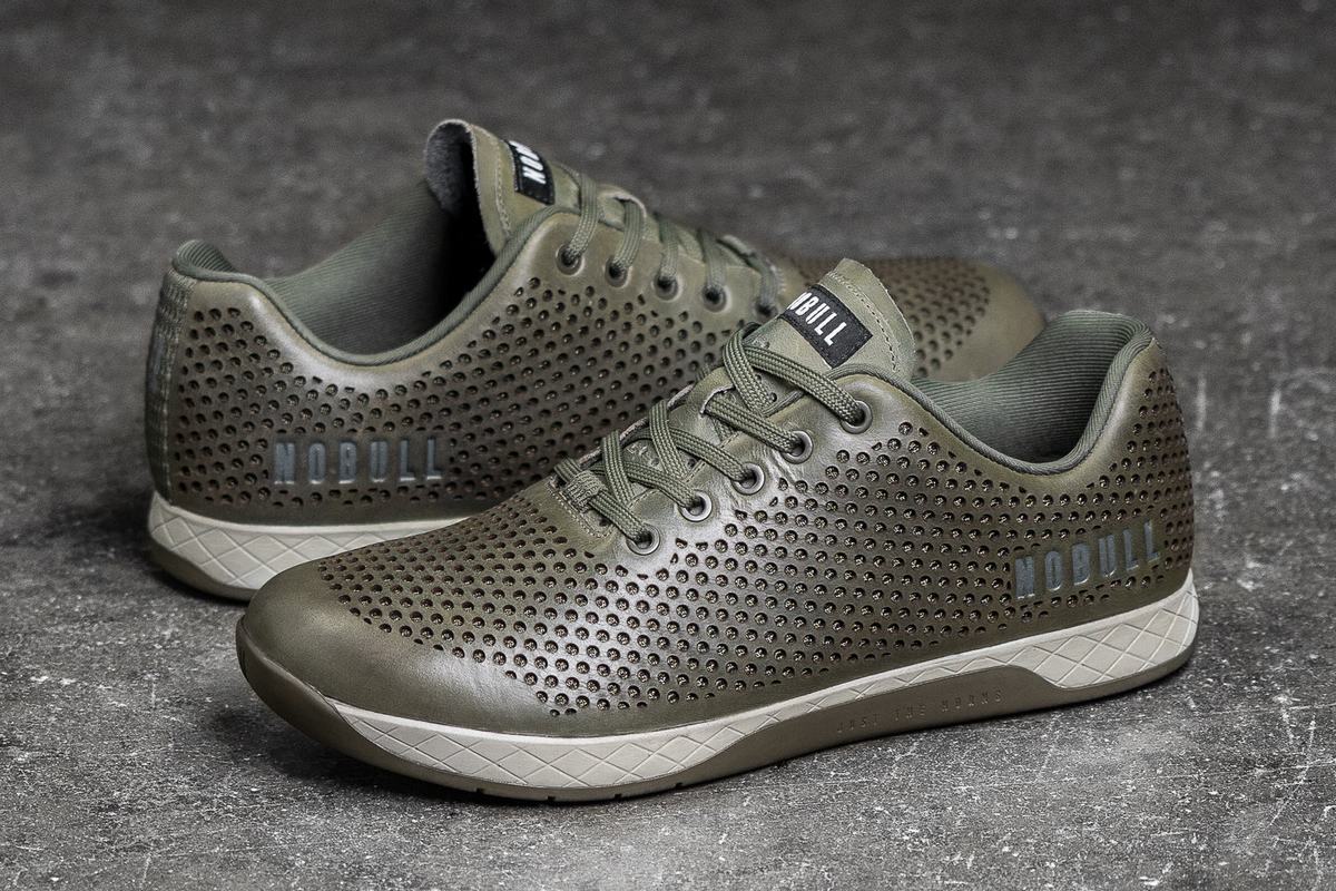 Nobull Leather Men's Trainers Olive | Australia (FZ2891)